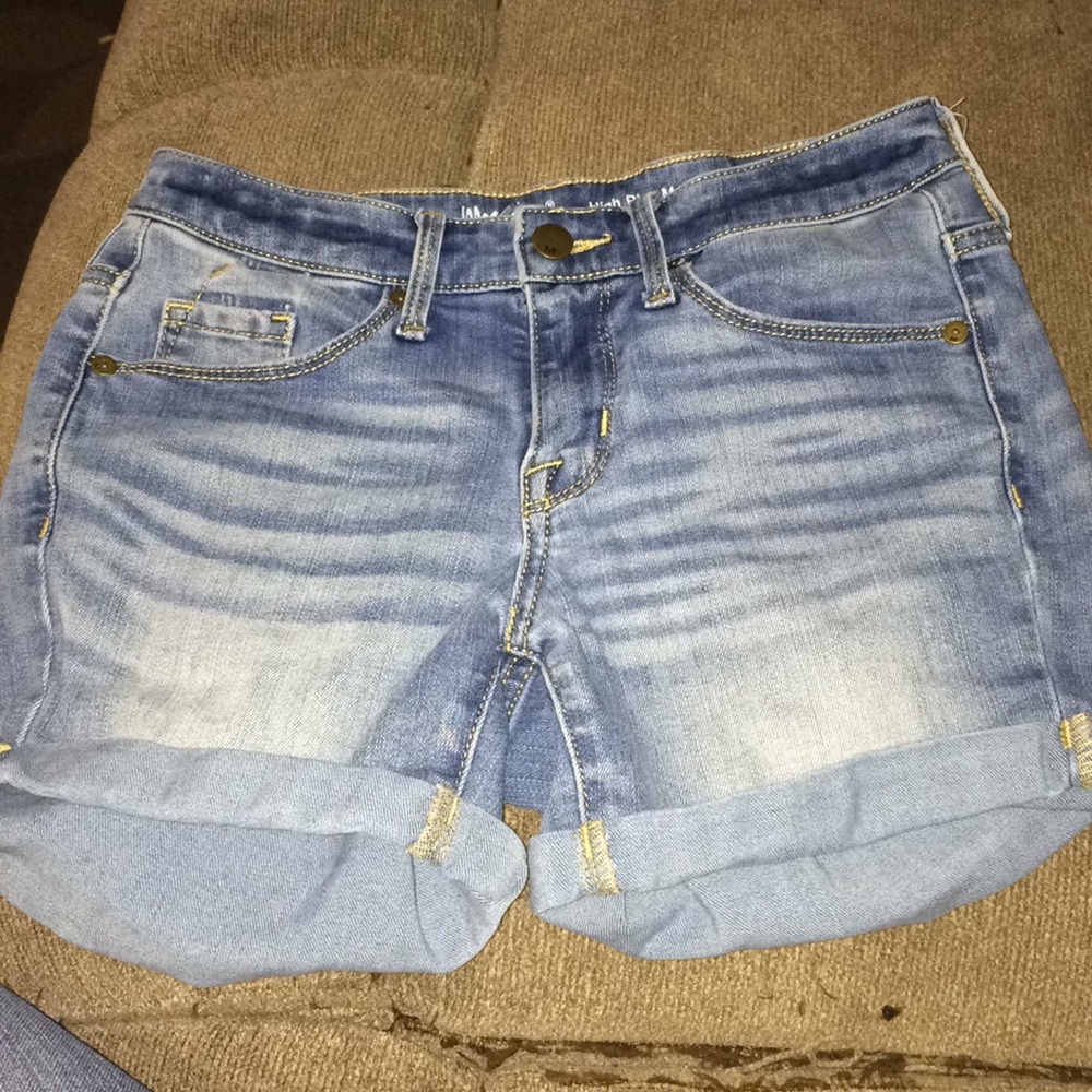 High rise midi jean shorts.